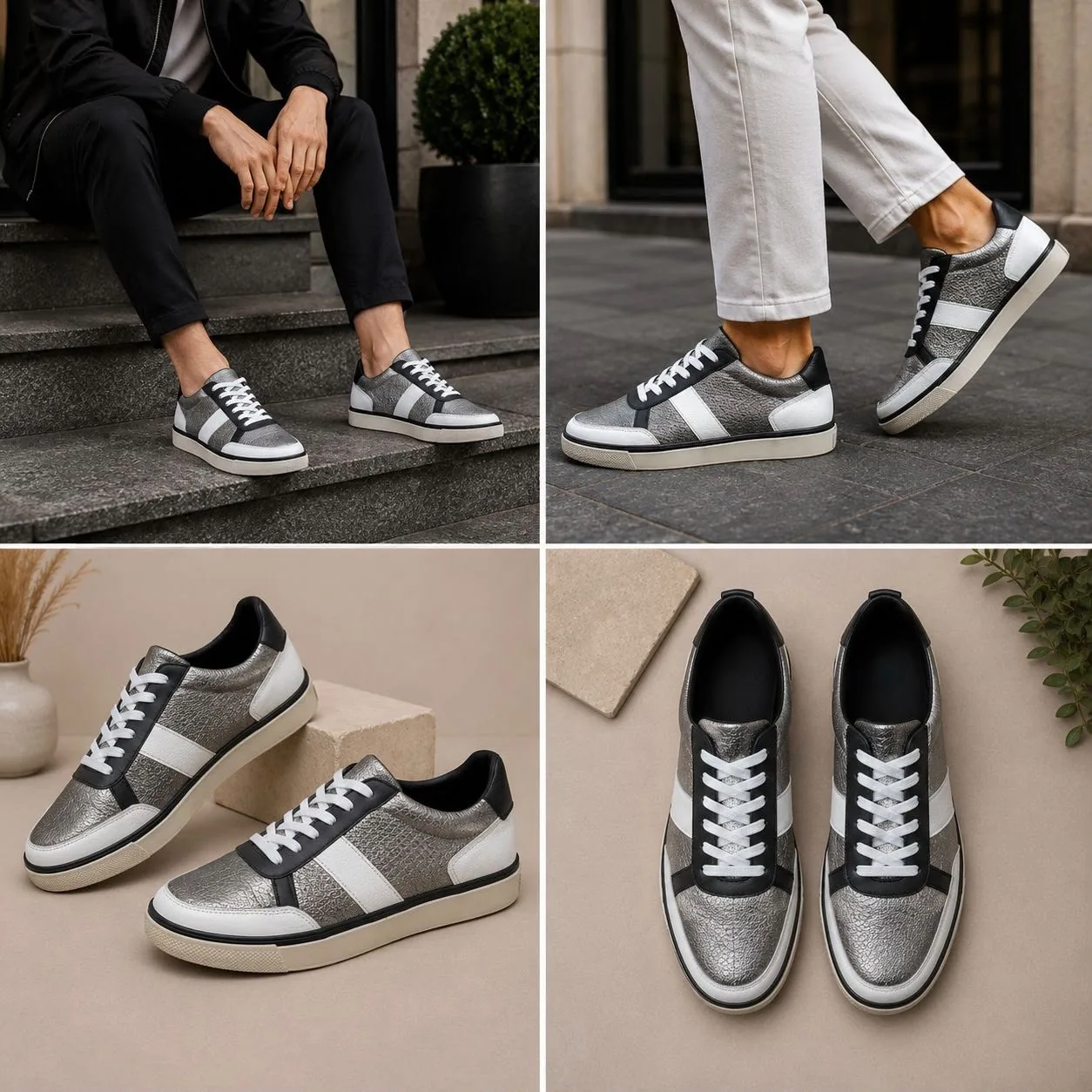 Şeritli Casual Deri Sneaker